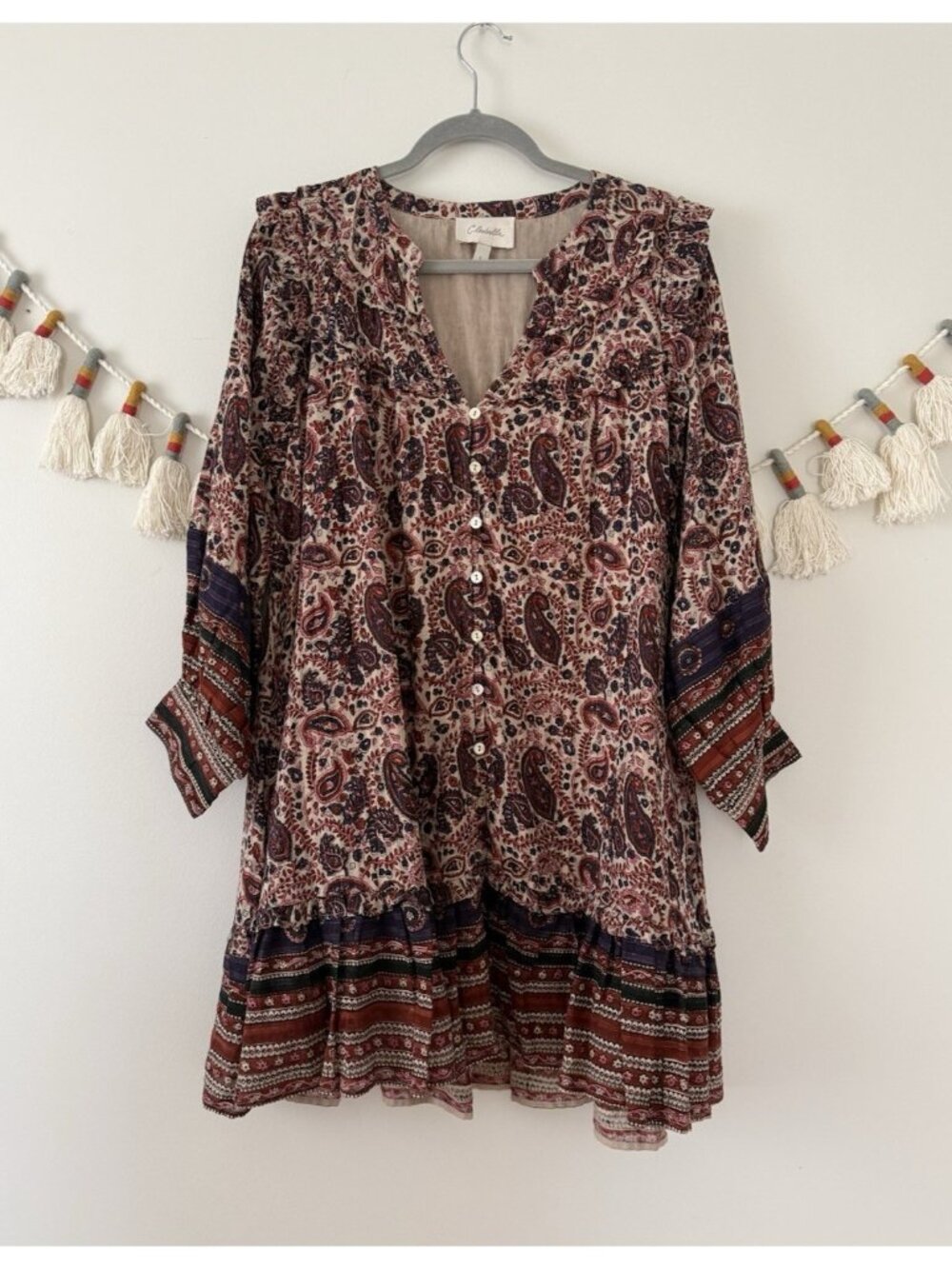 Cleobella Reign Mini Dress Laurel Block Paisley Ruffle Boho Peasant CottagecoreL
